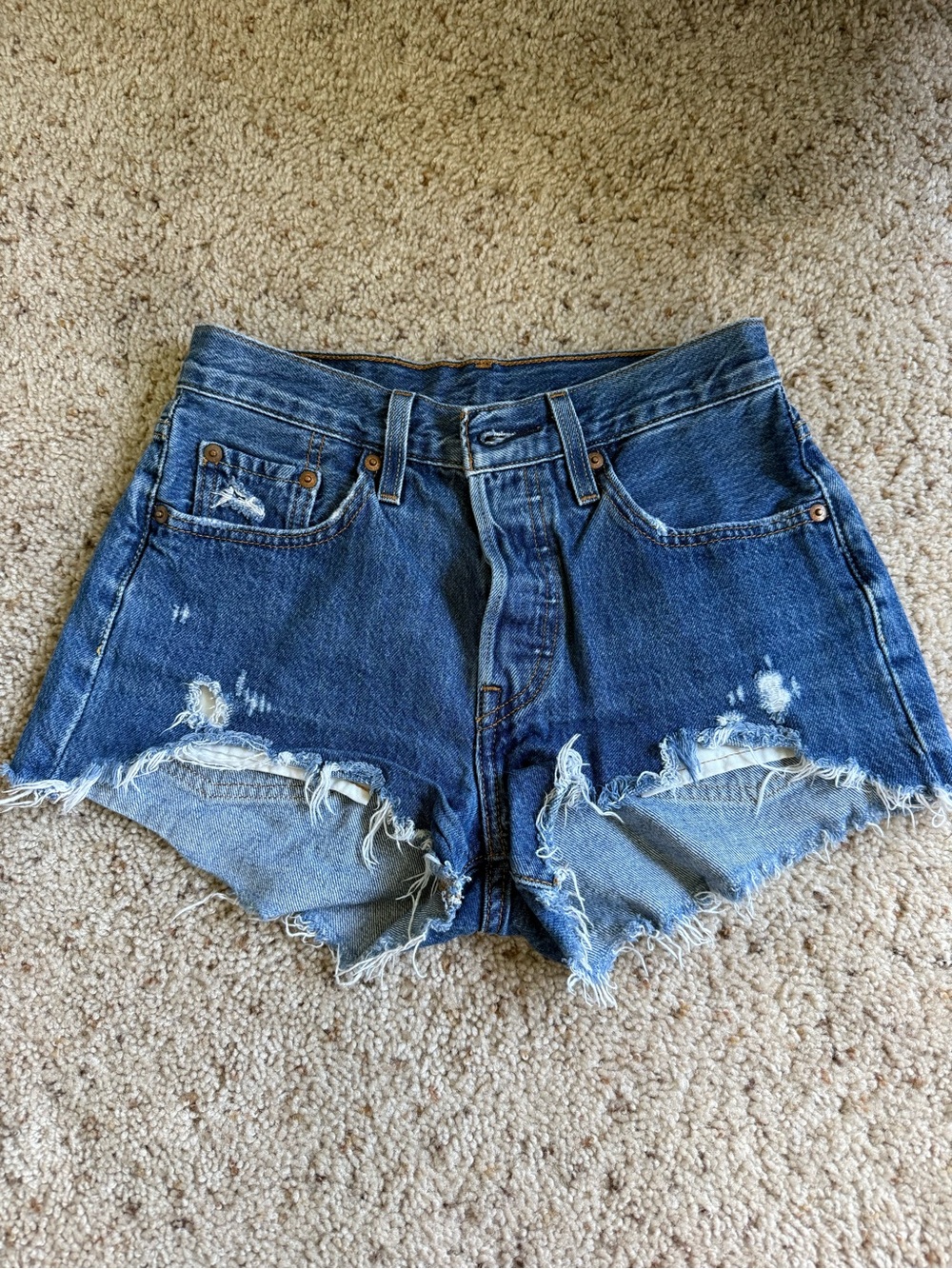 Levi's Distressed Dark Blue Denim Cutoff Shorts